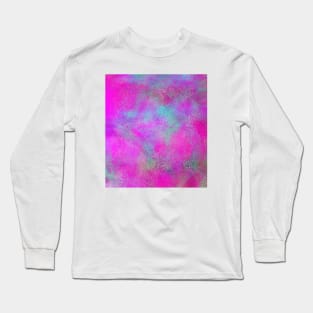 Neon Pink With Blue Paint Brush Spatter Pattern Art Print Pattern Design Long Sleeve T-Shirt